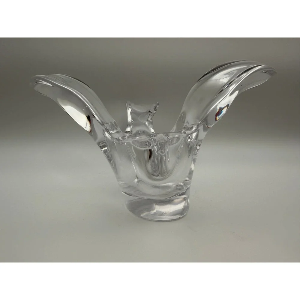 Heavy Clear Art Glass Bird Figurine Abstract Flying Swallows Sculpture Decor